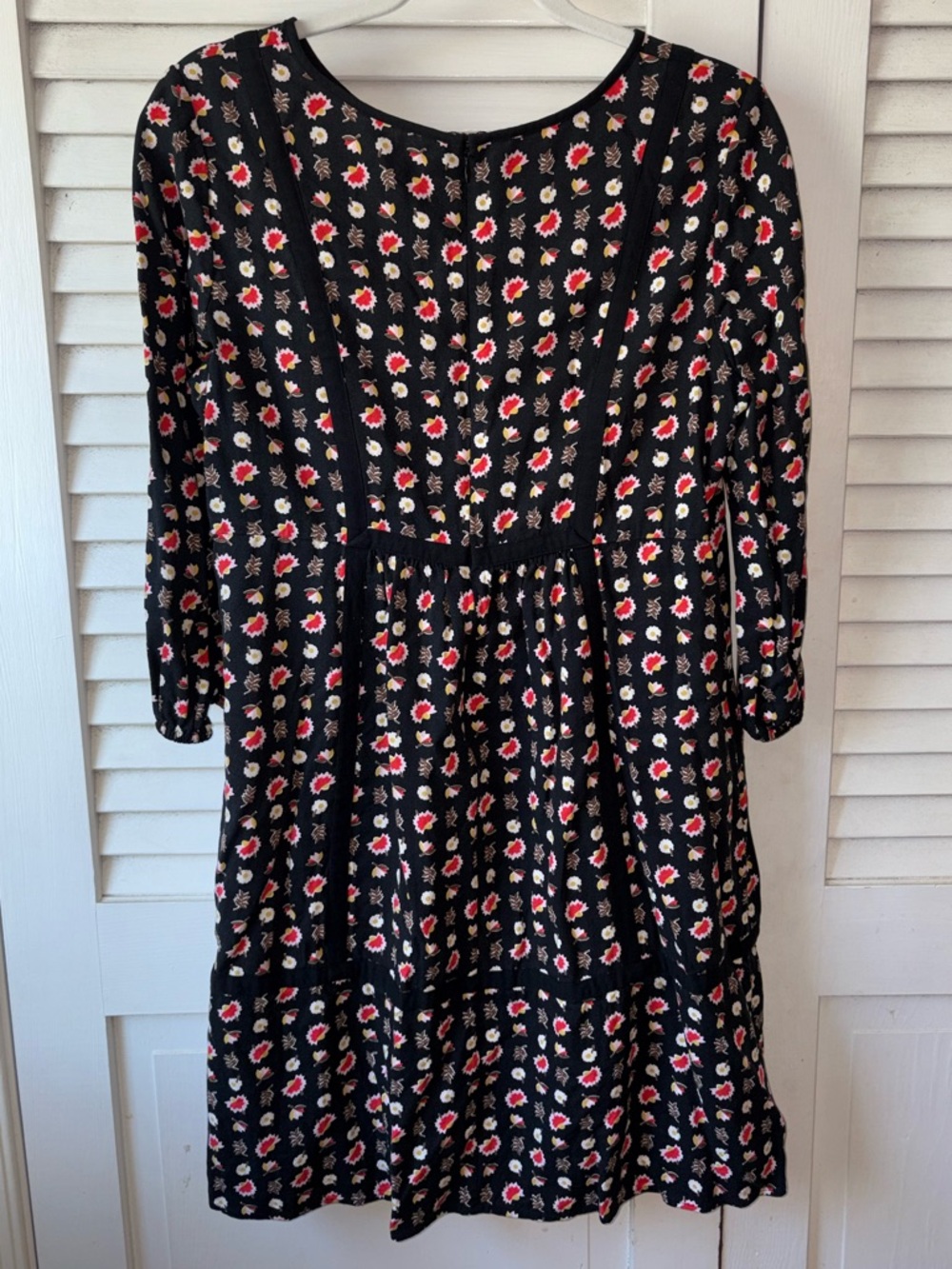 Boden Luna Floral Dress Black Red 3/4 Sleeve Empire Waist A-Line Size 10R - Picture 5 of 6